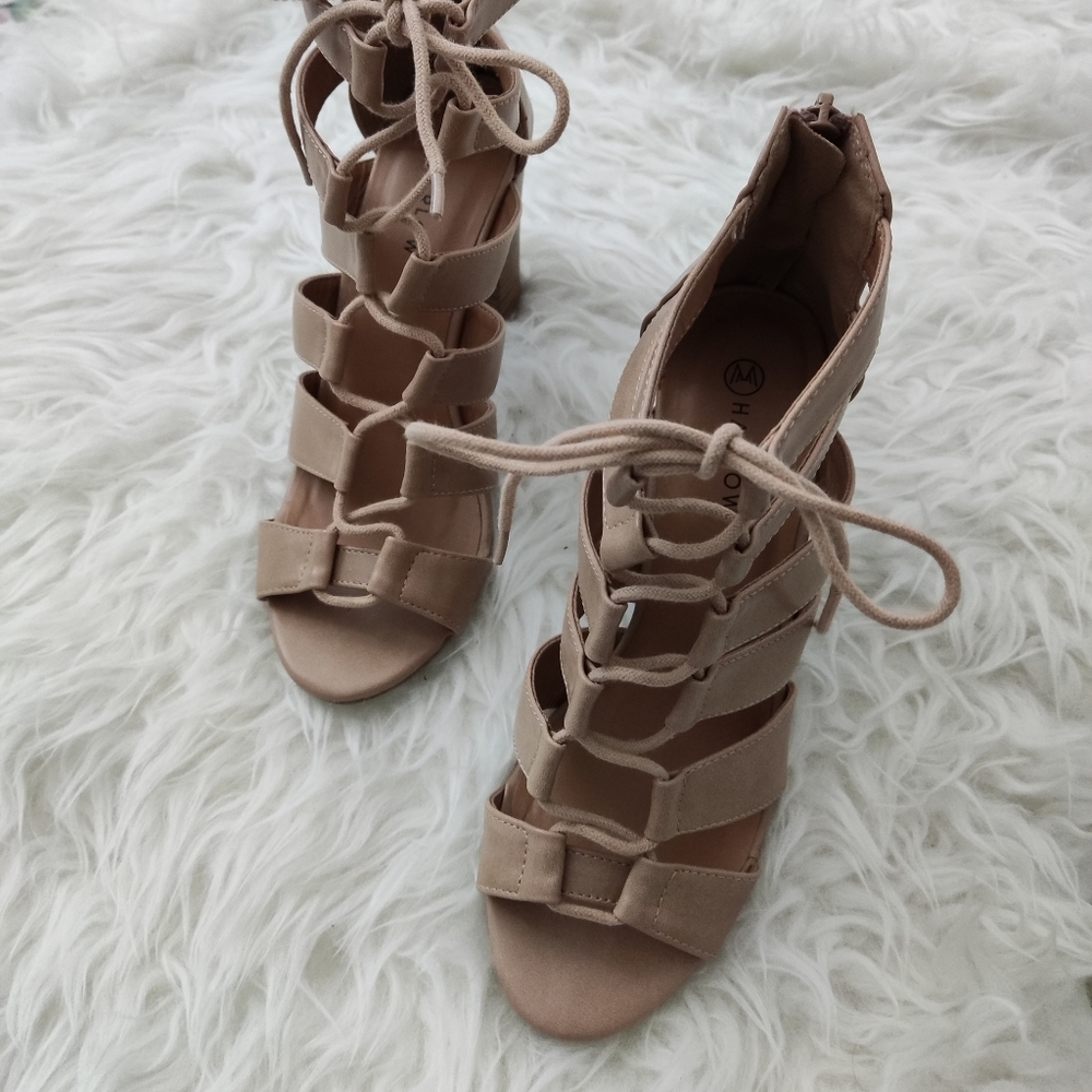 Harlow beige lace up heels